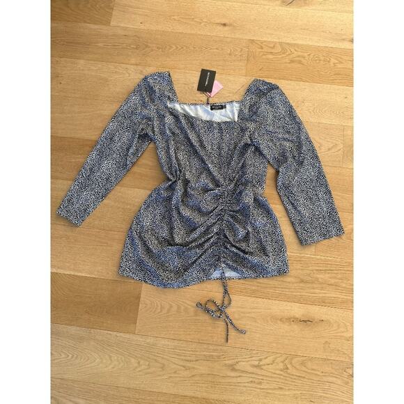 Pretty Little Thing Plus Cream Dalmation Print Ruched Front Bodycon Dress in Bla - Picture 1 of 8